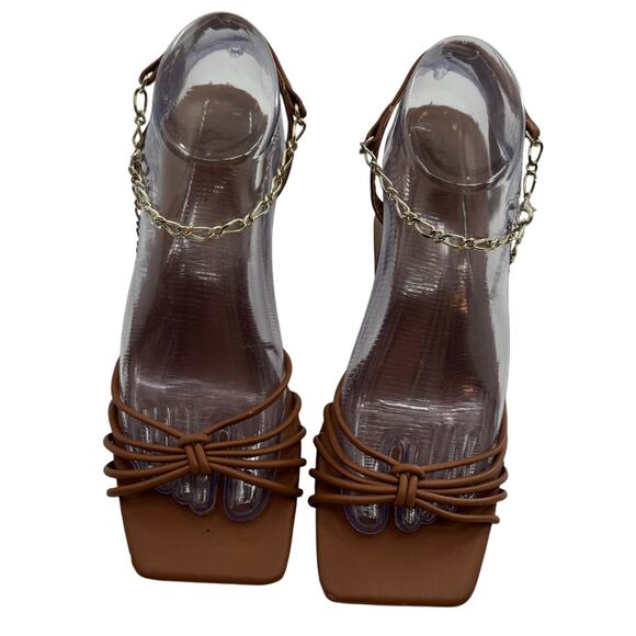 Open Edit Tan Mocha Clarissa Chain Block Heeled Sandals - Picture 4 of 11